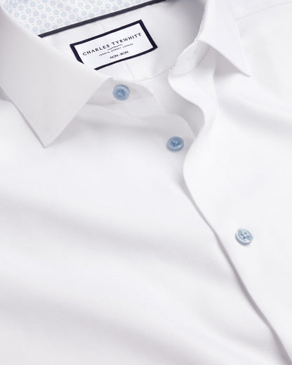Semi Cutaway Collar Twill Classic Fit Shirt Printed Trim White