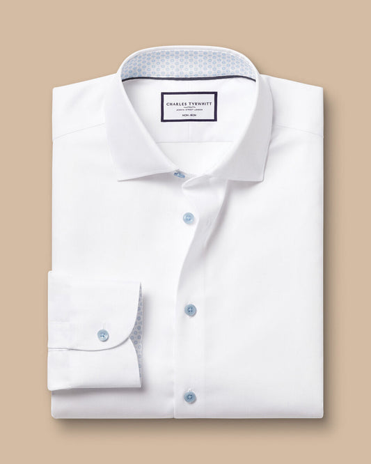 Semi Cutaway Collar Twill Classic Fit Shirt Printed Trim White