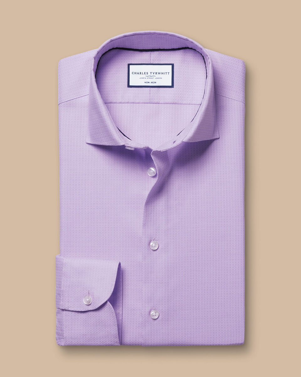 Non-Iron Stretch Texture Classic Fit Shirt - Lilac Purple