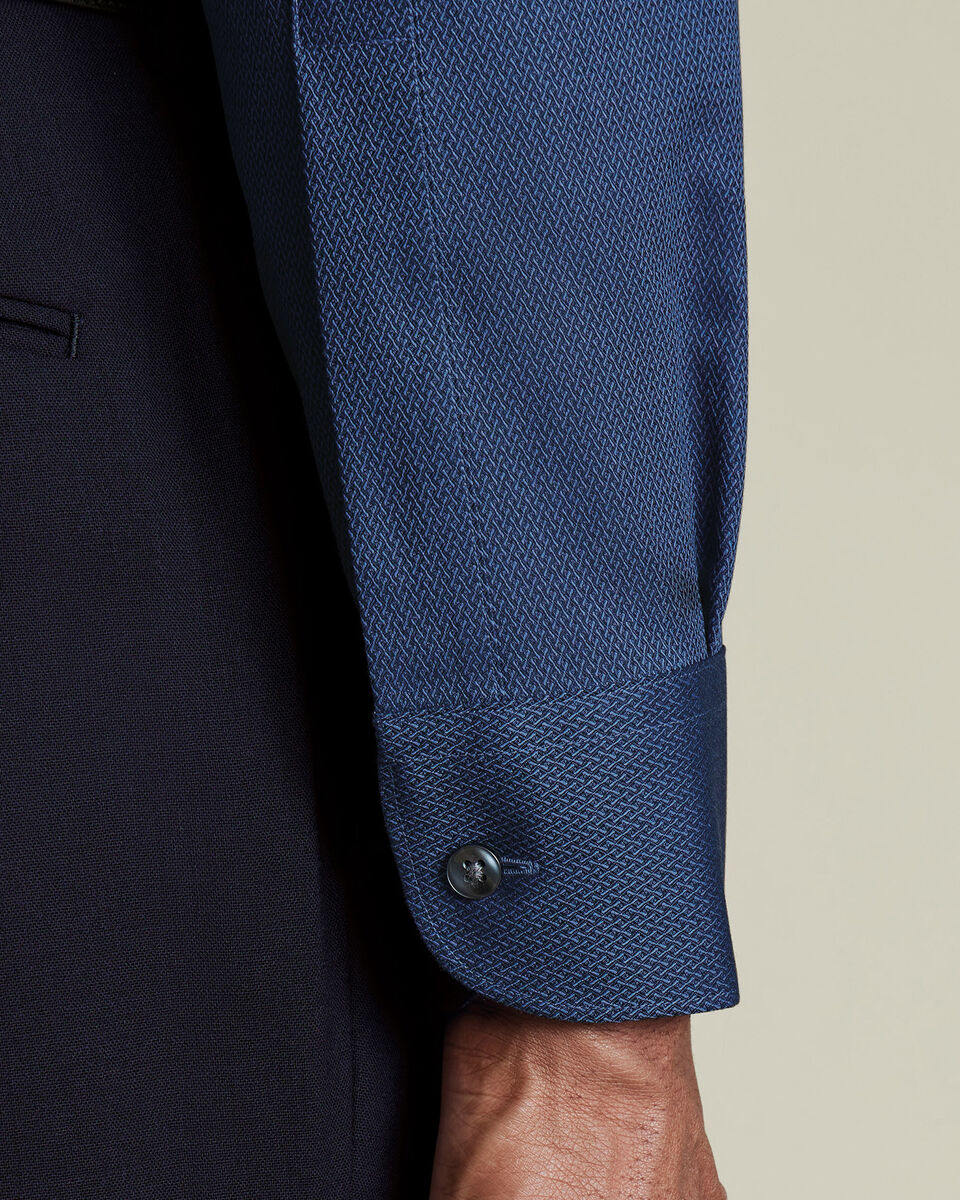 Semi-Cutaway Collar Non-Iron Stretch Texture Shirt - Denim Blue