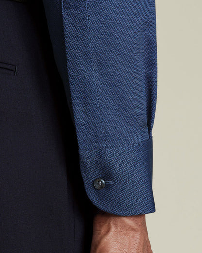 Semi-Cutaway Collar Non-Iron Stretch Texture Shirt - Denim Blue