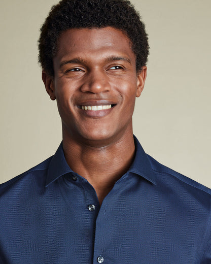 Semi-Cutaway Collar Non-Iron Stretch Texture Shirt - Denim Blue