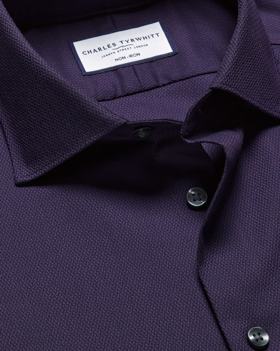 Semi-Cutaway Collar Non-Iron Stretch Texture Classic Fit Shirt - Purple