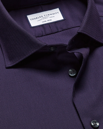 Semi-Cutaway Collar Non-Iron Stretch Texture Classic Fit Shirt - Purple