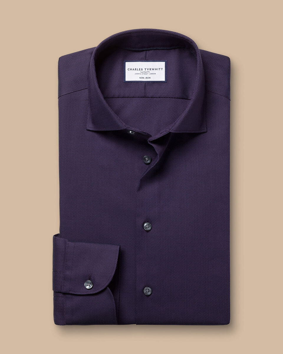 Semi-Cutaway Collar Non-Iron Stretch Texture Classic Fit Shirt - Purple