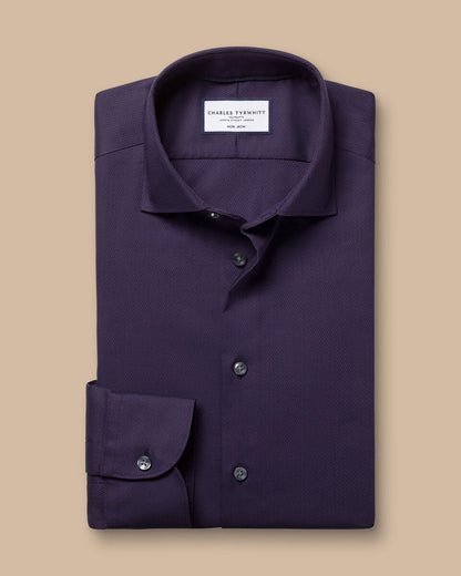 Semi-Cutaway Collar Non-Iron Stretch Texture Classic Fit Shirt - Purple