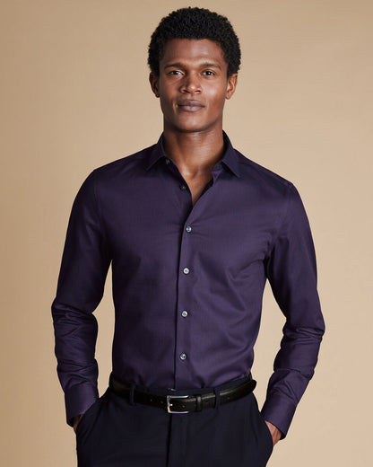 Semi-Cutaway Collar Non-Iron Stretch Texture Classic Fit Shirt - Purple