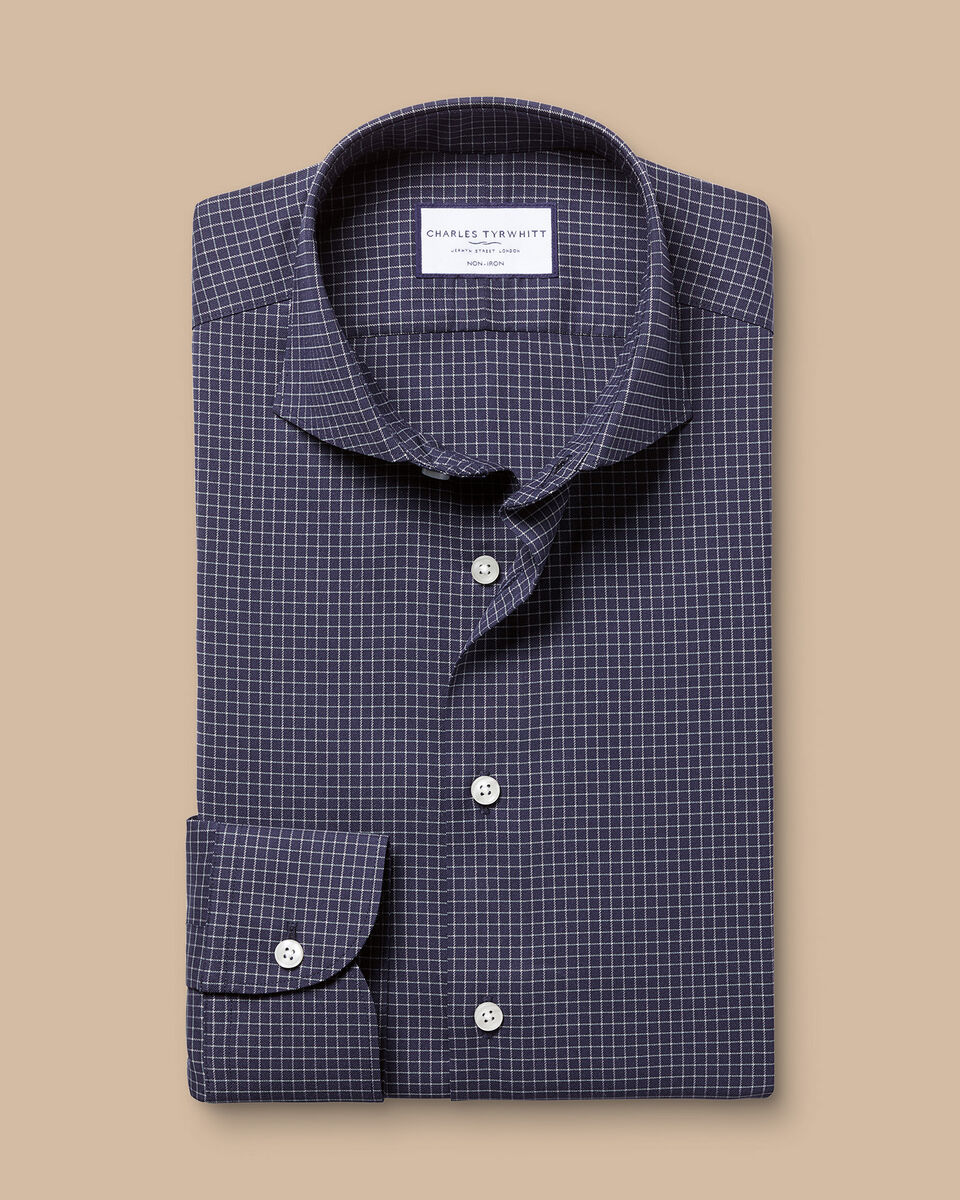 Non-Iron Performance Twill Fine Check Slim Fit Shirt - French Blue