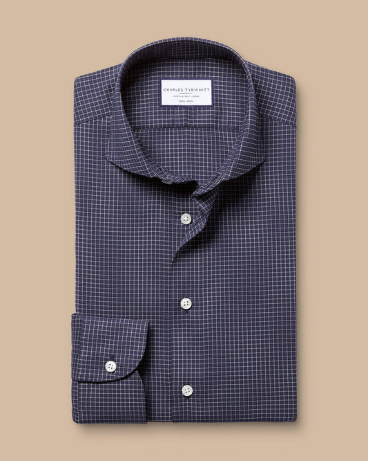 Non-Iron Performance Twill Fine Check Slim Fit Shirt - French Blue