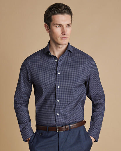 Non-Iron Performance Twill Fine Check Slim Fit Shirt - French Blue
