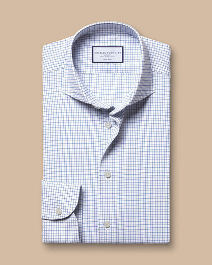 Non-Iron Performance Twill Fine Check Slim Fit Shirt - Ocean Blue