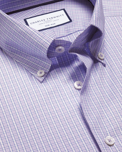 Button-Down Non-Iron Oxford Check Slim Fit Shirt - Lilac