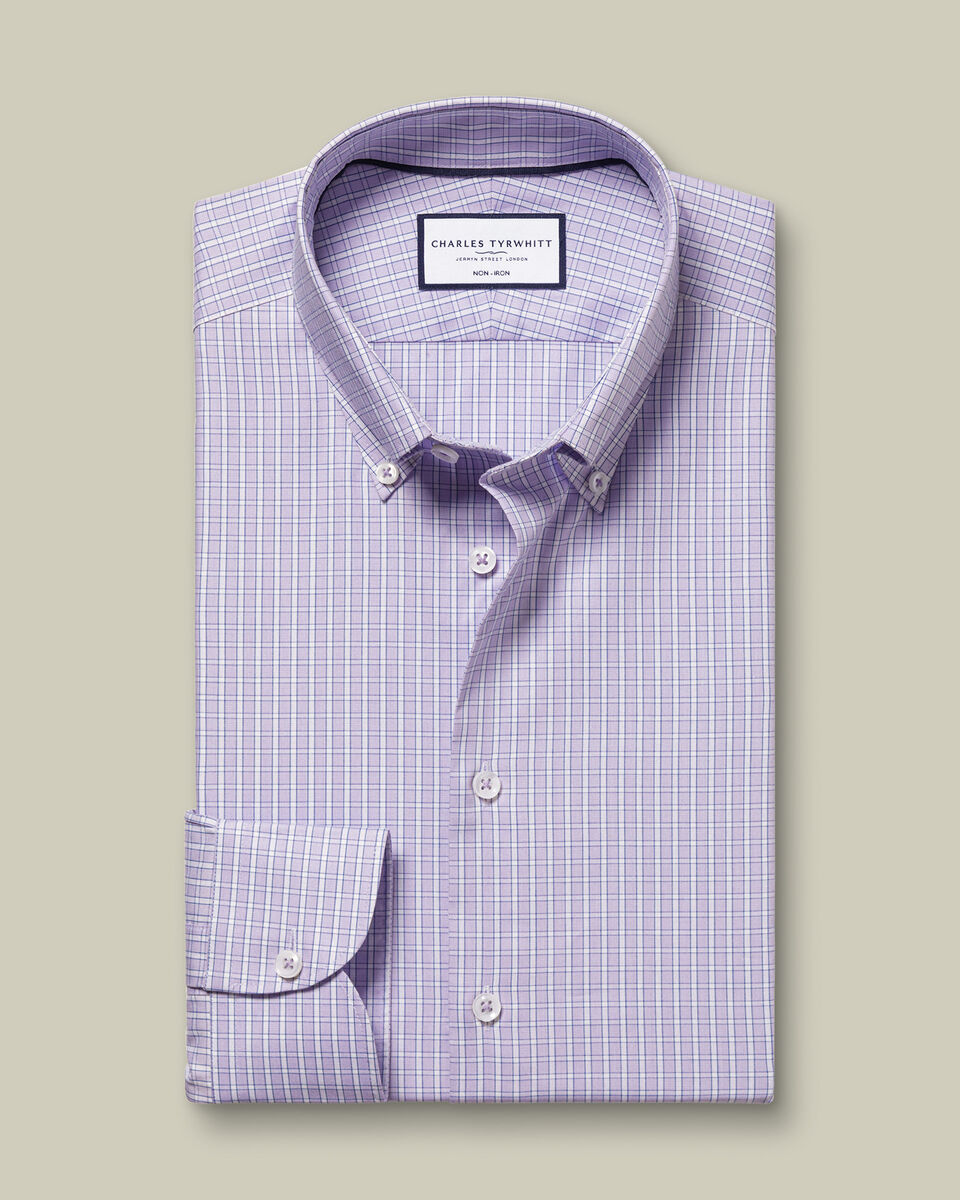 Button-Down Non-Iron Oxford Check Slim Fit Shirt - Lilac