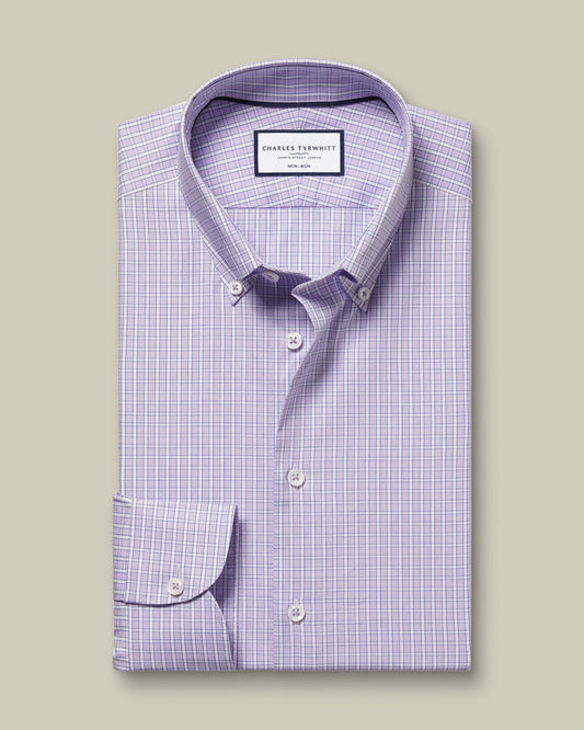 Button-Down Non-Iron Oxford Check Slim Fit Shirt - Lilac