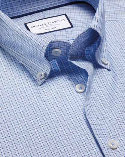 Button-Down Non-Iron Oxford Check Slim Fit Shirt - Sky Blue