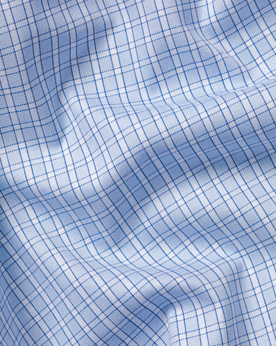 Button-Down Non-Iron Stretch Oxford Check Slim Fit Shirt - Sky Blue