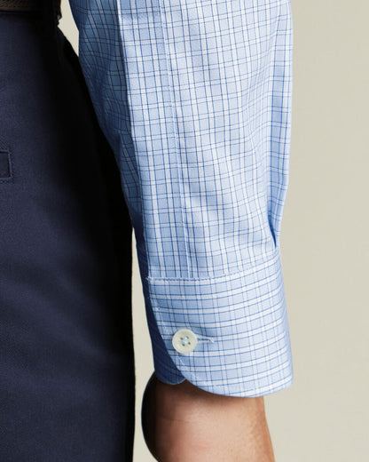 Button-Down Non-Iron Stretch Oxford Check Slim Fit Shirt - Sky Blue