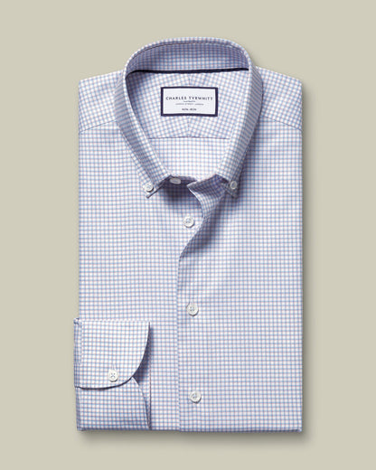 Button-Down Non-Iron Oxford Check slim Fit Shirt - Blue & Red