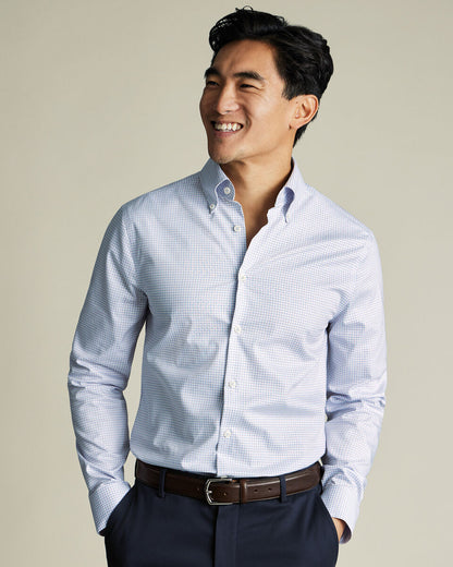 Button-Down Non-Iron Oxford Check slim Fit Shirt - Blue & Red