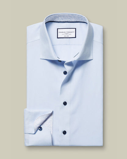 Non-Iron Stretch Printed Trim Slim Fit Shirt - Sky Blue