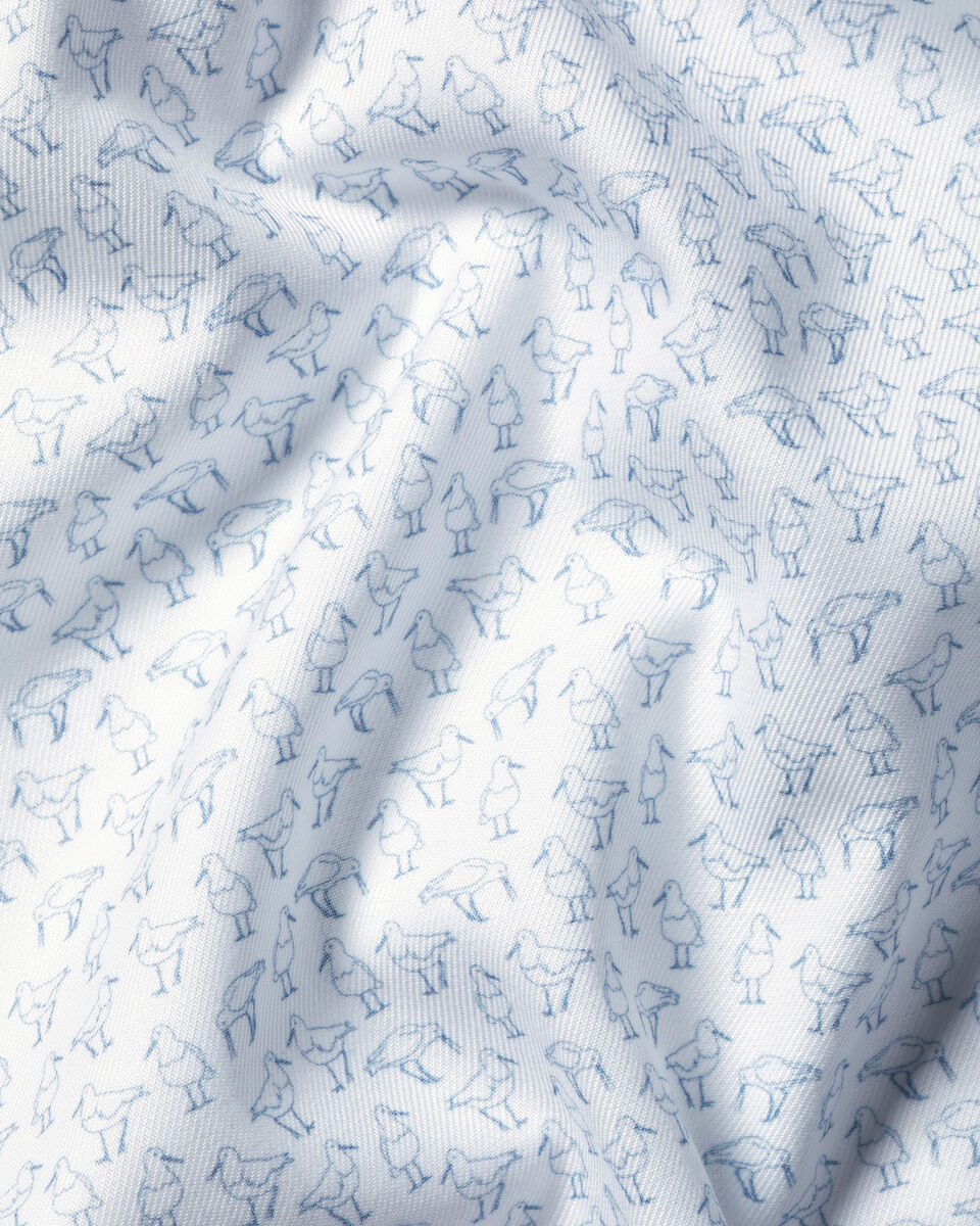 Classic Fit Non-Iron Stretch Bird Print Shirt - Steel Blue