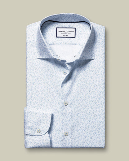 Classic Fit Non-Iron Stretch Bird Print Shirt - Steel Blue