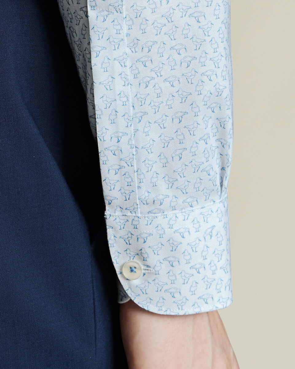 Classic Fit Non-Iron Stretch Bird Print Shirt - Steel Blue