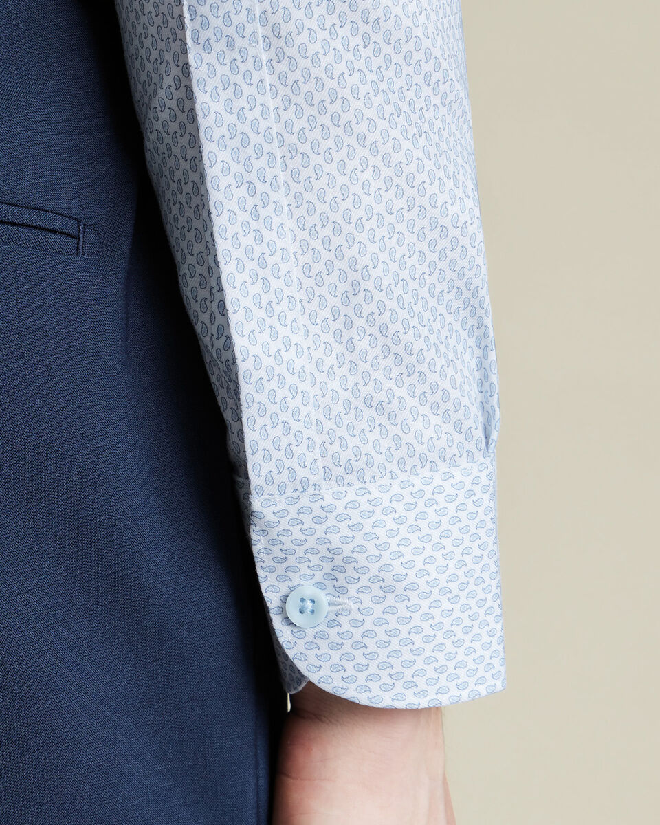 Slim Fit Non-Iron Stretch Paisley Print Shirt - Light Blue