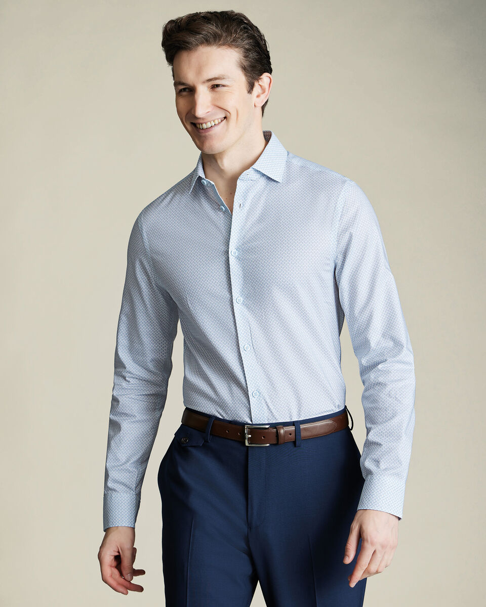 Slim Fit Non-Iron Stretch Paisley Print Shirt - Light Blue