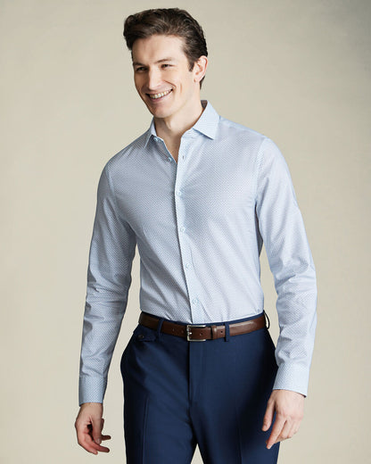 Slim Fit Non-Iron Stretch Paisley Print Shirt - Light Blue