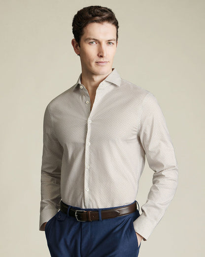 Non-Iron Stretch Geo Print Shirt - Taupe & Blue