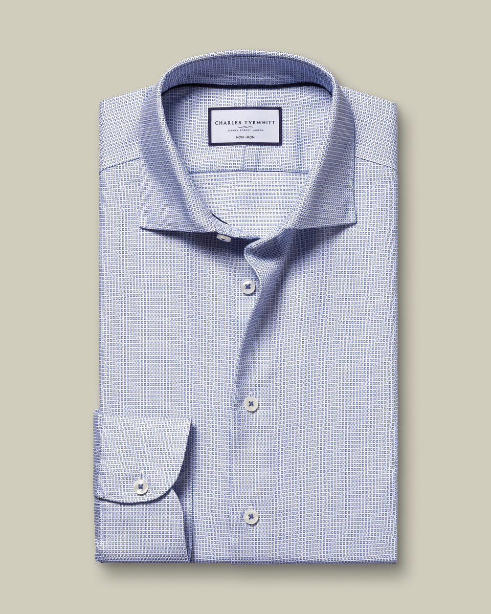 Non-Iron Stretch Texture Square Slim Fit Shirt - Cobalt Blue