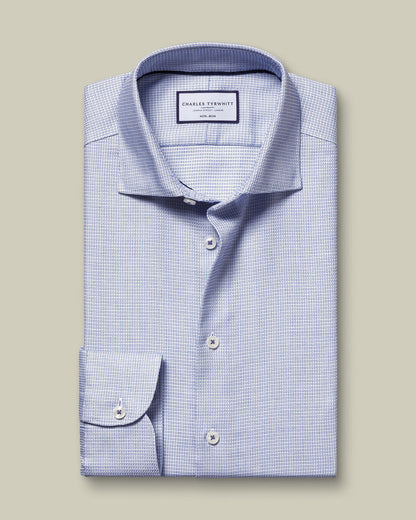 Non-Iron Stretch Texture Square Slim Fit Shirt - Cobalt Blue