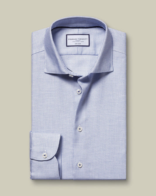 Non-Iron Stretch Texture Square Slim Fit Shirt - Cobalt Blue
