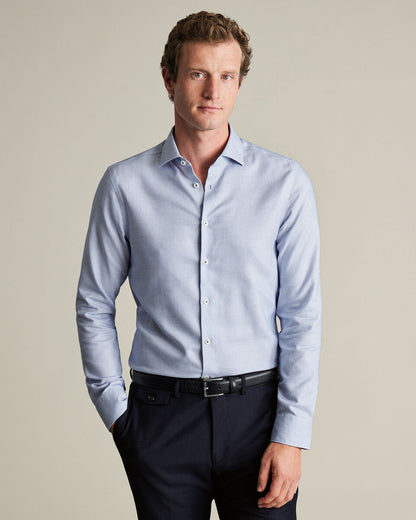 Non-Iron Stretch Texture Square Slim Fit Shirt - Cobalt Blue