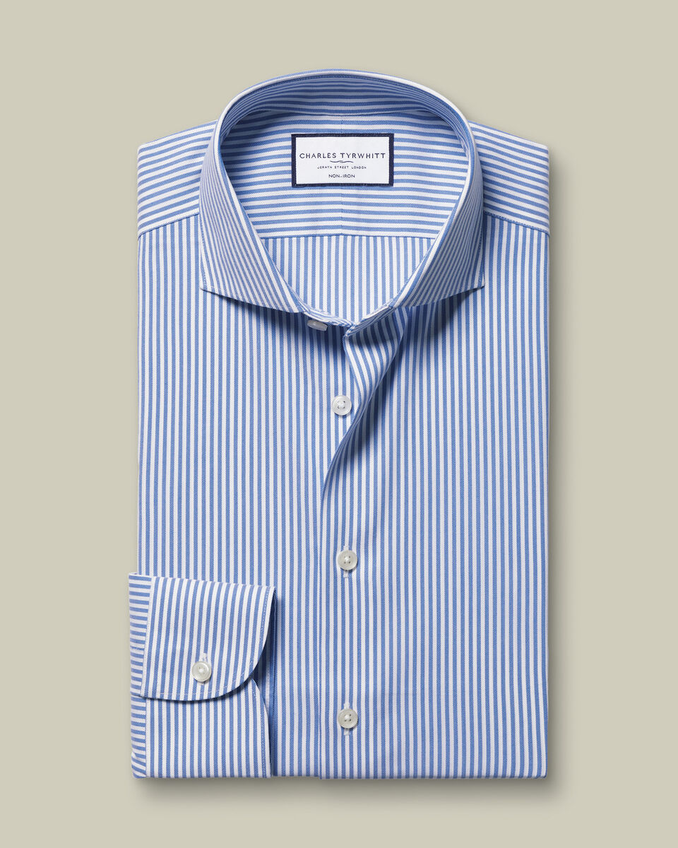 Slim Fit Non-Iron Twill Performance Stripe Shirt - Royal Blue