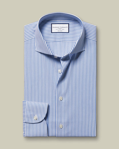 Slim Fit Non-Iron Twill Performance Stripe Shirt - Royal Blue