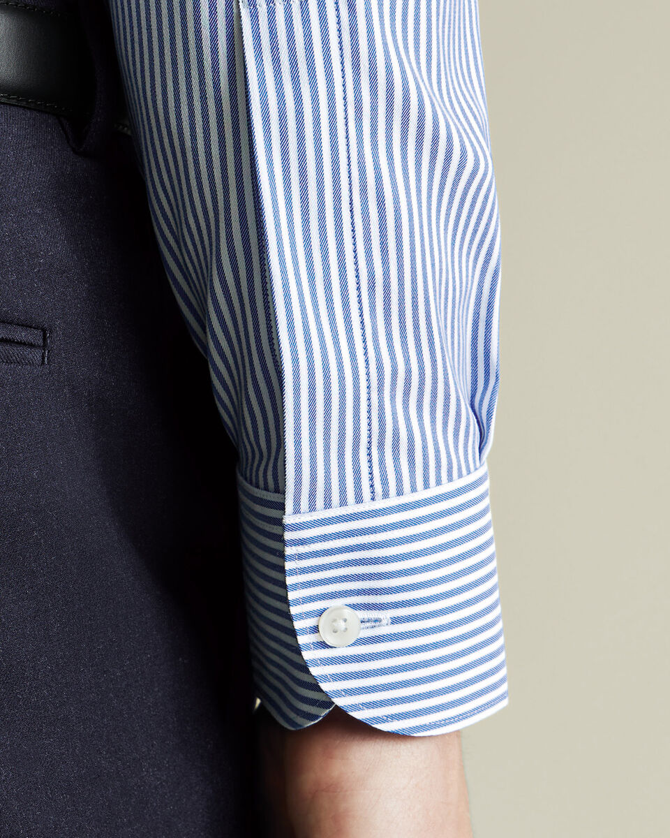 Slim Fit Non-Iron Twill Performance Stripe Shirt - Royal Blue