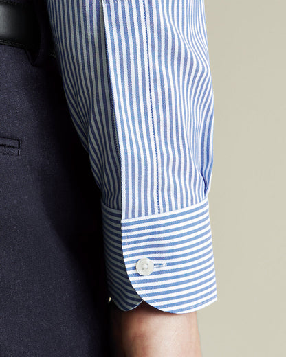 Slim Fit Non-Iron Twill Performance Stripe Shirt - Royal Blue