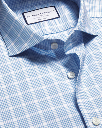 Non-Iron Performance Twill Check Classic Fit Shirt- Cornflower Blue