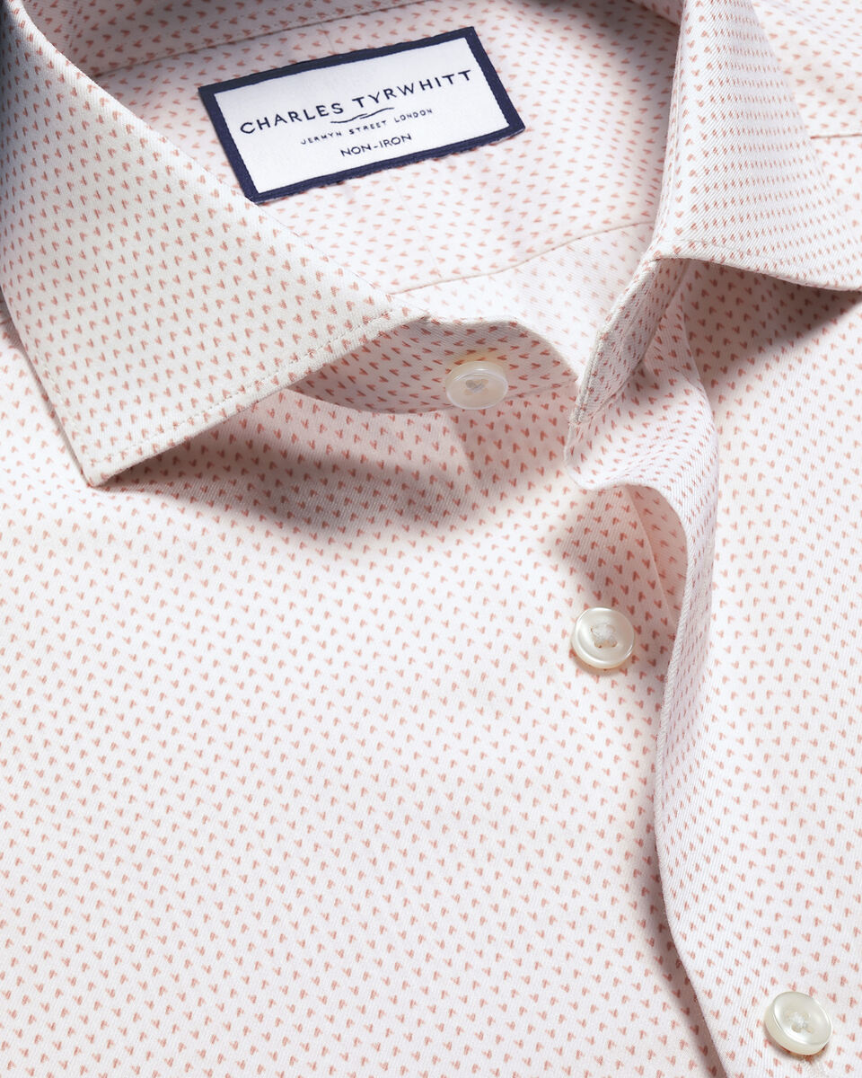 Non-Iron Performance Twill Print Slim Fit Shirt - White & Pink