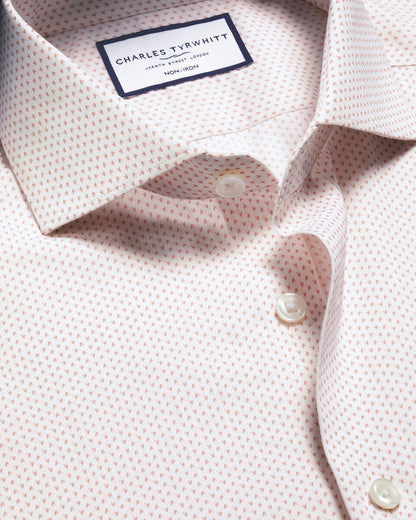 Non-Iron Performance Twill Print Slim Fit Shirt - White & Pink
