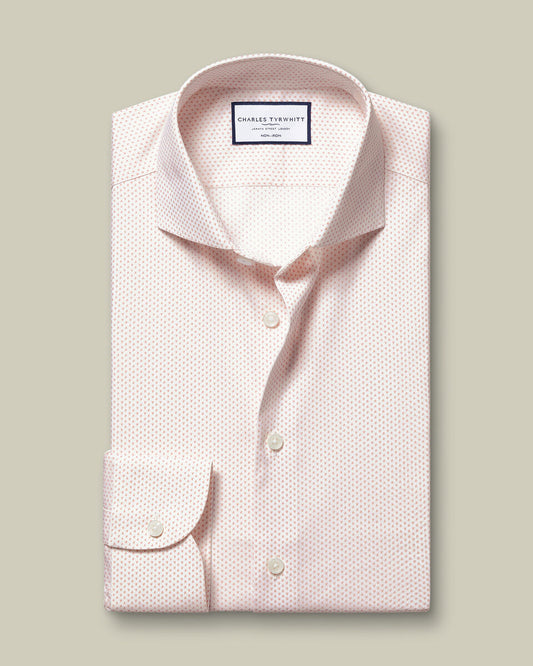 Non-Iron Performance Twill Print Slim Fit Shirt - White & Pink