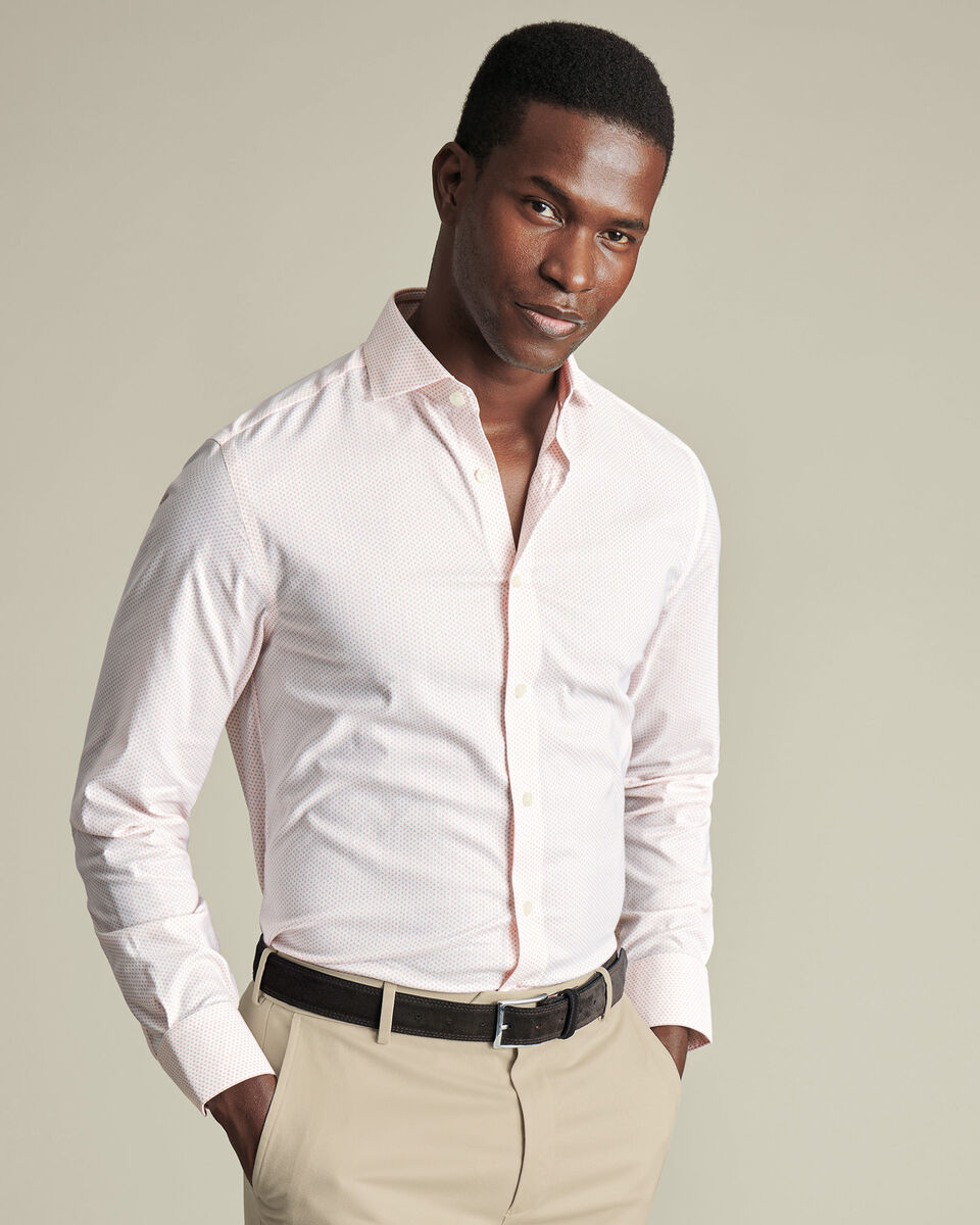 Non-Iron Performance Twill Print Slim Fit Shirt - White & Pink