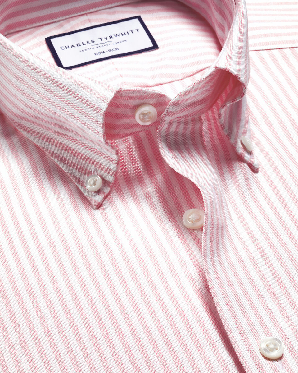 Non-Iron Stretch Oxford Stripe Slim Fit Shirt - Light Pink