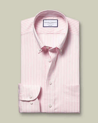 Non-Iron Stretch Oxford Stripe Slim Fit Shirt - Light Pink
