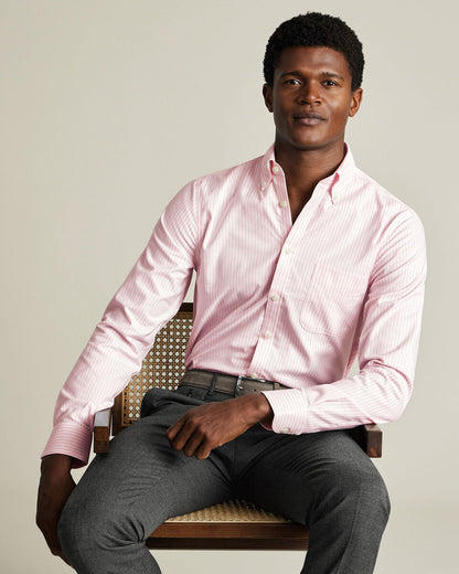 Non-Iron Stretch Oxford Stripe Slim Fit Shirt - Light Pink
