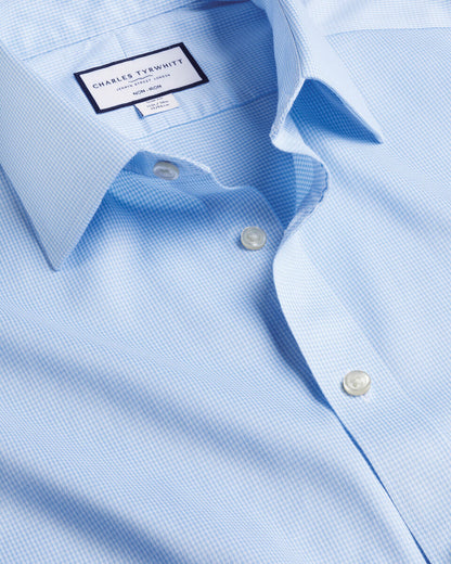 Extra Slim Fit Non-Iron Puppytooth Shirt - Sky Blue