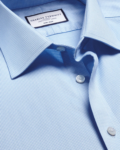 Non-Iron Puppytooth Slim Fit Shirt - Sky Blue