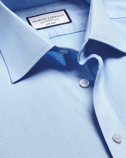 Double Cuff Non-Iron Puppytooth Slim Fit Shirt - Sky Blue